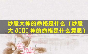 炒股大神的命格是什么（炒股大 🐎 神的命格是什么意思）